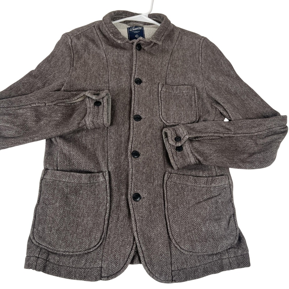 Grayers‎ Jacket Mens Small Brown Herringbone Knit Military Button Front Lined
